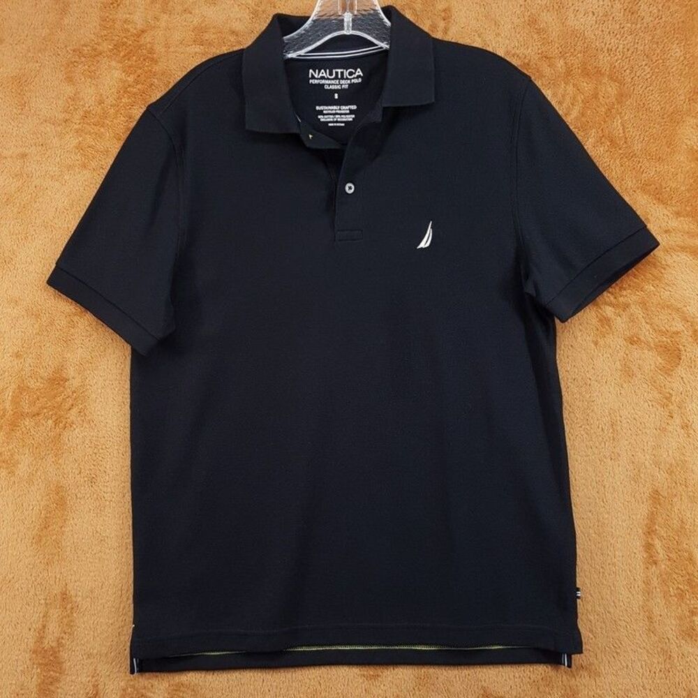 NAUTICA Polo Shirt Mens Small Black Short Sleeve Performance Deck Classic Fit